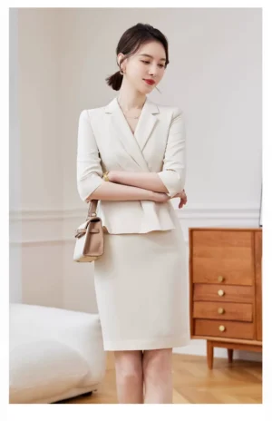 2 Baiyilan Elegant Blazer Dress Autumn Women Faux Two-piece Professional Office Lady Workwear