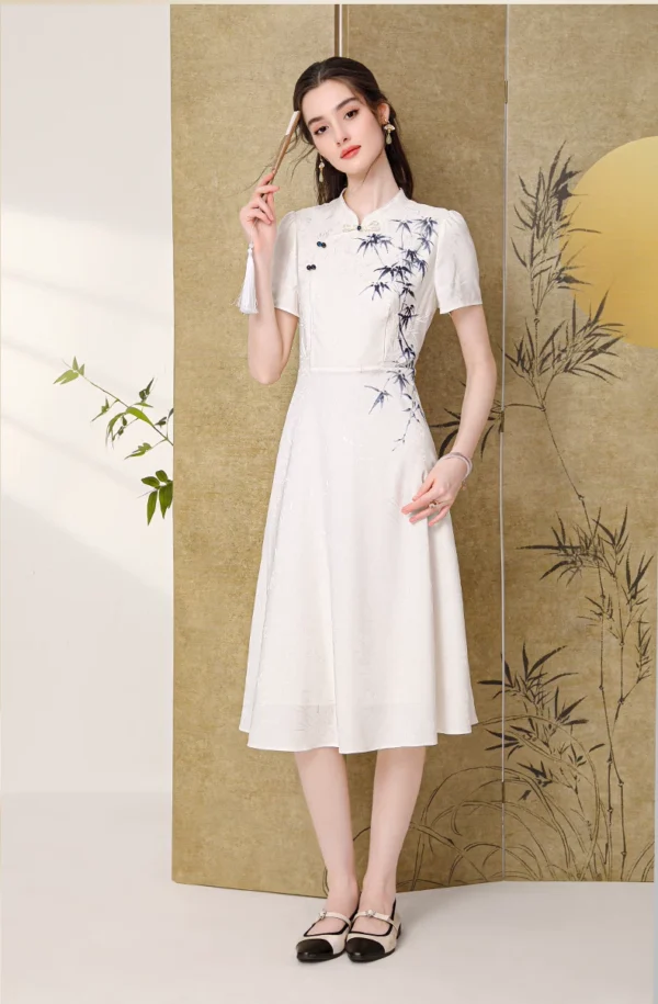 Shixu Premium Chinese Style Jacquard Cheongsam Dress Women's 2026 Summer New Oriental Print A-Line Dress 64727
